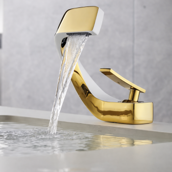 Bateria łazienkowa Umywalkowa stała Złoto-Biała