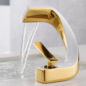 Bateria łazienkowa Umywalkowa stała Złoto-Biała