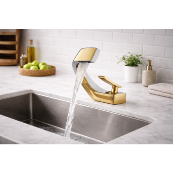 Bateria łazienkowa Umywalkowa stała Złoto-Biała