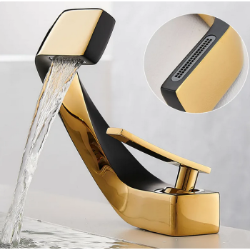 Bateria łazienkowa Umywalkowa stała Złoto-Czarna