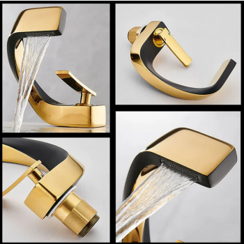 Bateria łazienkowa Umywalkowa stała Złoto-Czarna